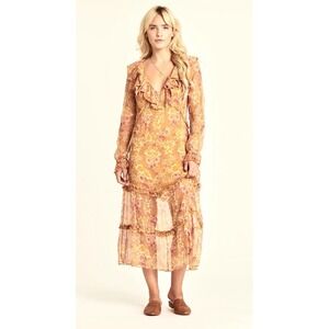 Arnhem Grace Honeysuckle 100% Silk Boho Tiered Sheer Sundress Women's Size 10